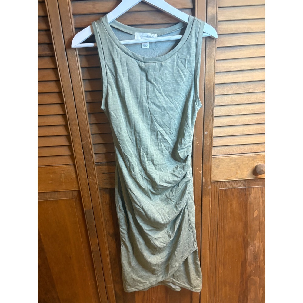 Treasure & Bond Womens Olive Green Ruched Side Sleeveless Sheath‎ Dress XXS